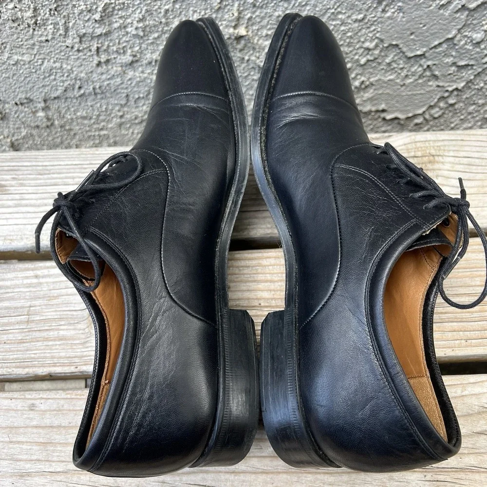 Magnanni Shoes Men Size 8 Black Leather Plain Toe Oxford Derby